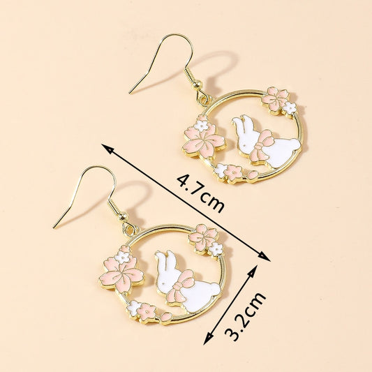 Rabbit and Flowers Drop Earrings Women Creativity Jewelry Cute Earring Girls