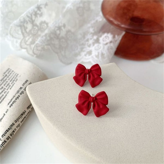 Small Red Bow Stud Earrings For Women Girl Fashion Modern Jewelry Gift