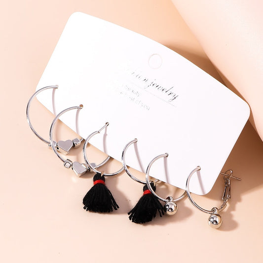 3 Pairs Heart Tassel Hoop Dangle Earrings for Girls Women Birthday Gift Lovely