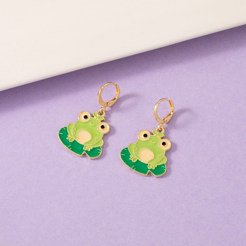 Cute Frog Enamel Drop Earrings Cartoon Ear Pendants Accessories Women Jewelry