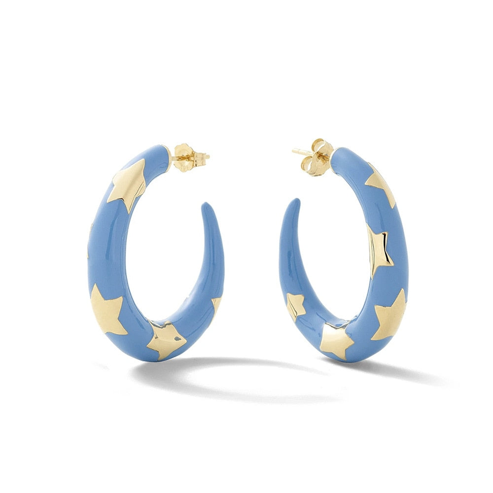 Star Blue Small Delicate C-Shaped Hoop Earrings Jewelry For Women Fashion