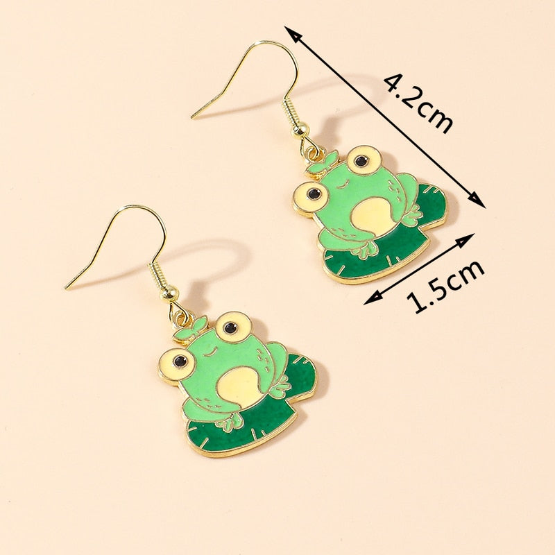 Frog with Leaf Drop Earrings Women Creativity Jewelry Cute Earring Girls Gift