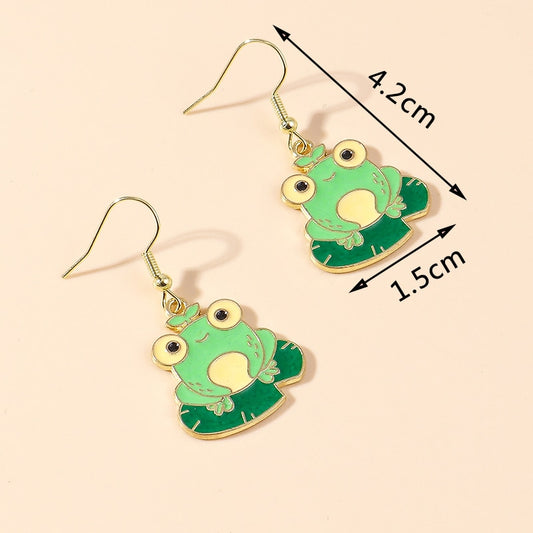 Frog with Leaf Drop Earrings Women Creativity Jewelry Cute Earring Girls Gift