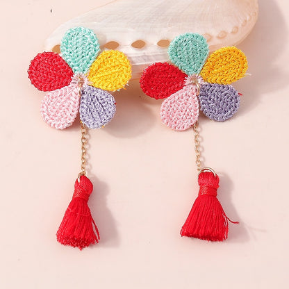 Colorful Petals Flower Knitted Drop Earrings Women Charms Earring Fashion