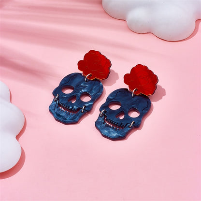 Deep Blue Skull Drop Earrings Female Travel Cartoon Earrings Creative Art