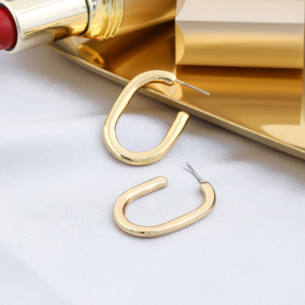 Oval Design Hoop Earrings Women Girl Fashion Trendy Jewelry Accessories