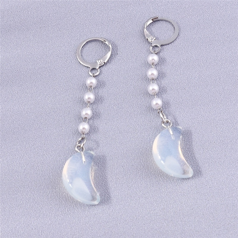 Moon Stone Pendant Drop Dangle Earrings Trendy Women Fashion Earrings Jewelry