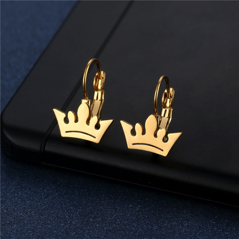 Mini Small Crown Stud Earrings Stainless Steel Women Party Gifts Charms Earring