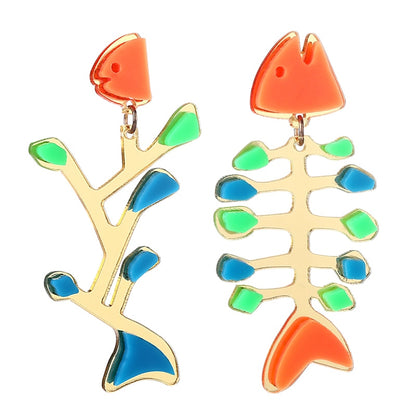 Colorful Fish Bone Acrylic Drop Earrings Women Travel Fashion Cartoon Earrings