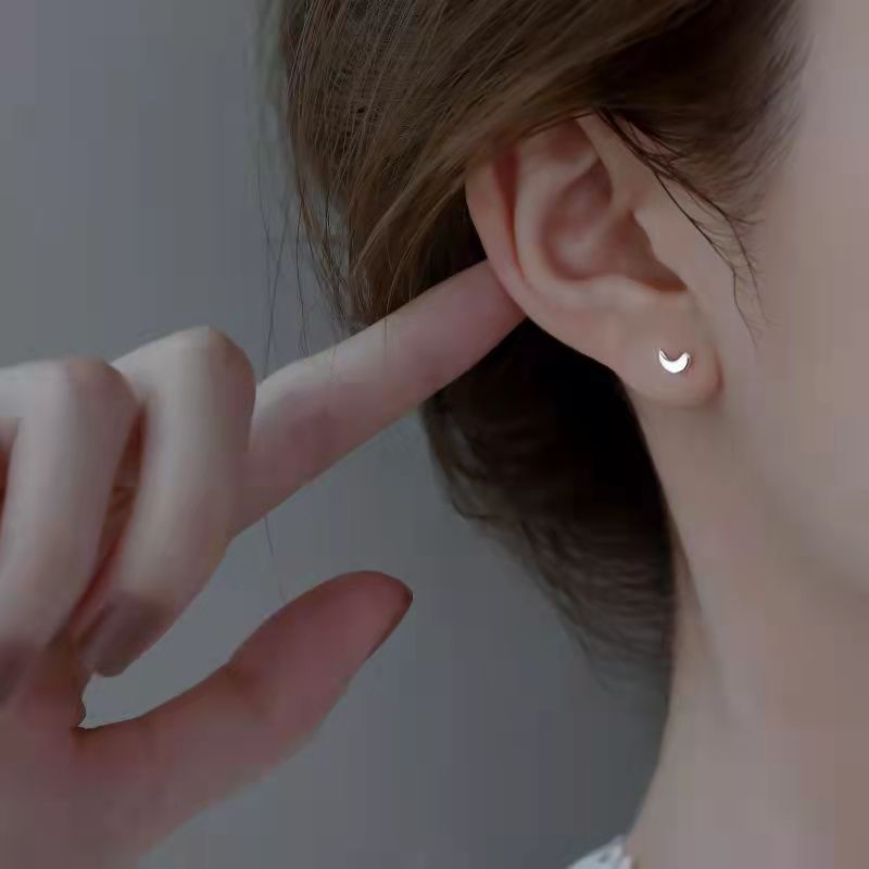 Stainless Steel Moon Earrings female simple Ear Studs Gift for Her