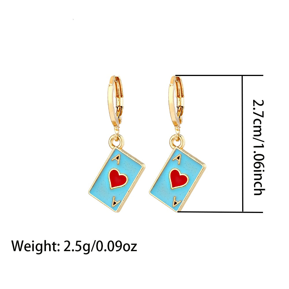 Dripping Oil Blue Play Card Drop Earrings Jewelry For Women Fashion Accessories