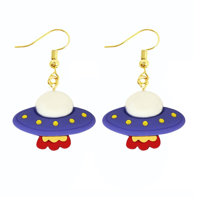 Creative Funny Design UFO Drop Earrings Women Creativity Jewelry Cute Earring