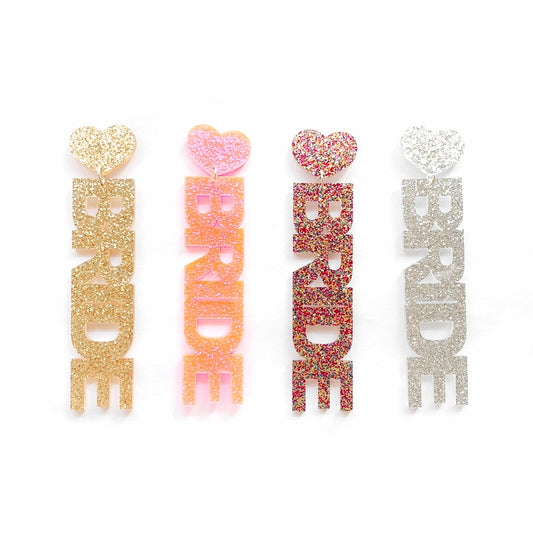 Acrylic Colorful Glitter Words Bride Drop Charm Earrings For Women Girl Fashion