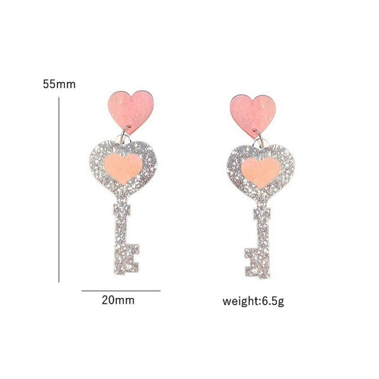 Valentine's Day Acrylic Eternity Keys Dangle Earrings Women Girl Fashion Trendy