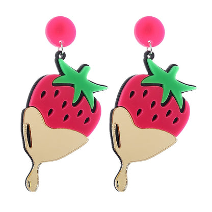 Dipped Strawberry Drop Earrings Women Travel Fashion Cartoon Earrings Creative