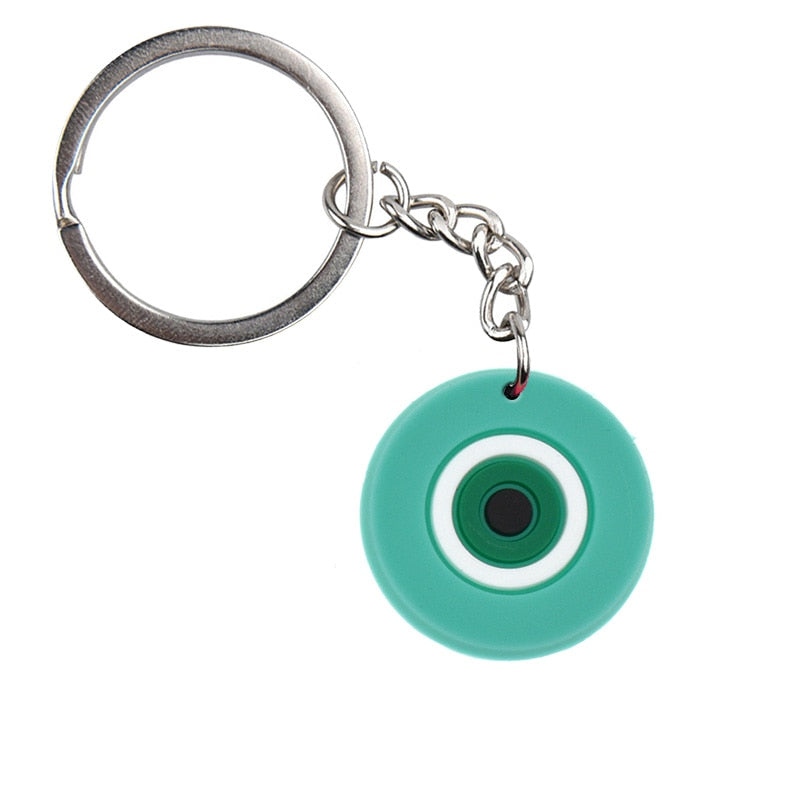 Round Mint Lucky Evil Eye Keychain Cartoon Key Holder Car handbag Keyring Gift