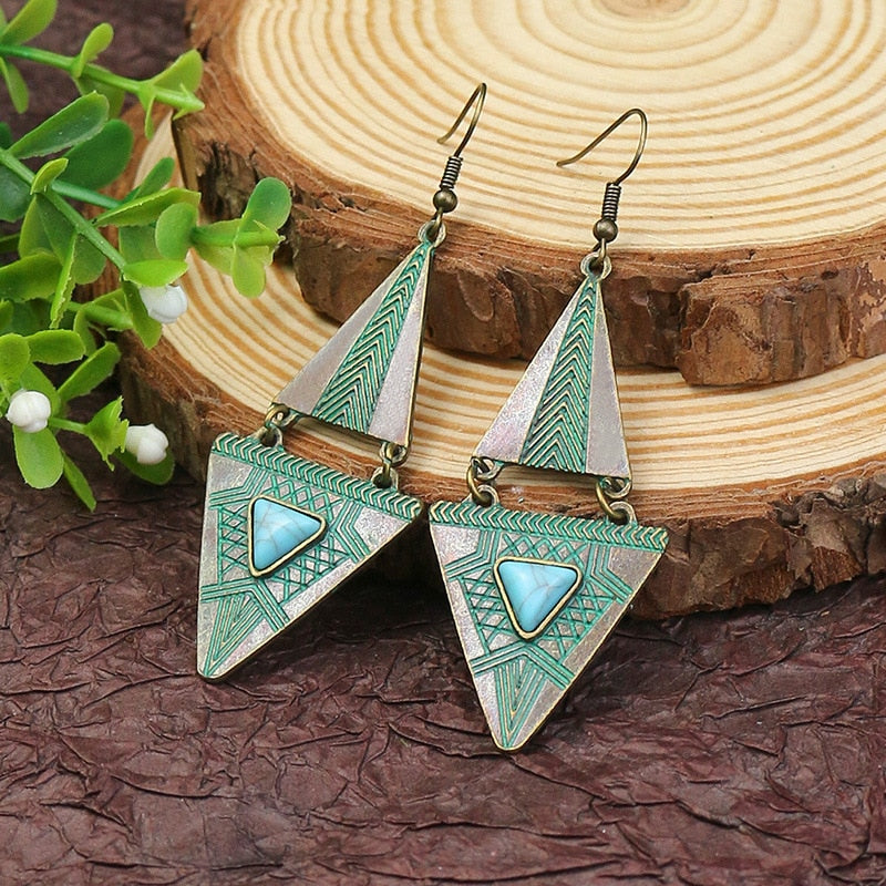 Turquoise Triangle Dangle Earrings Women Fashion Modern Accessories Cute Stylish