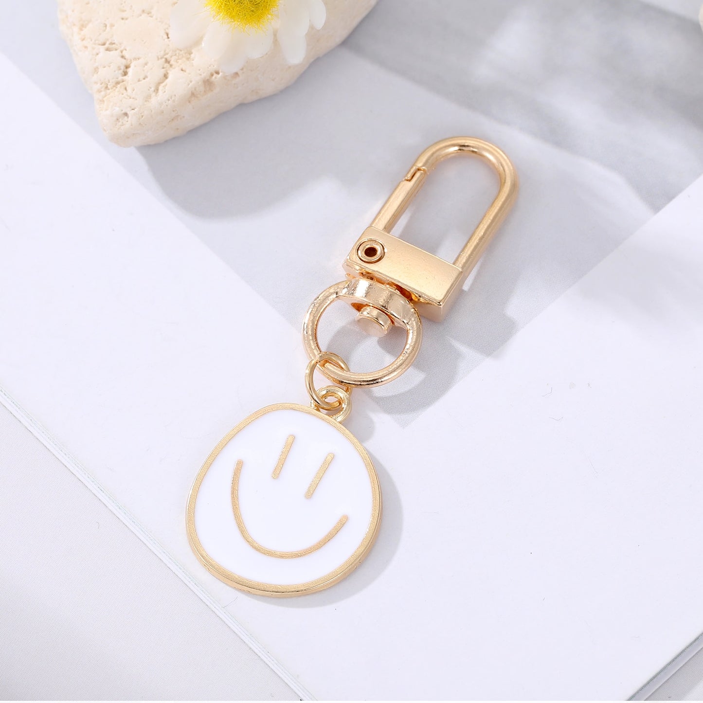 7 Styles Round Smile Face Keychain Key Ring For Women Gift Fashion Cartoon Bag