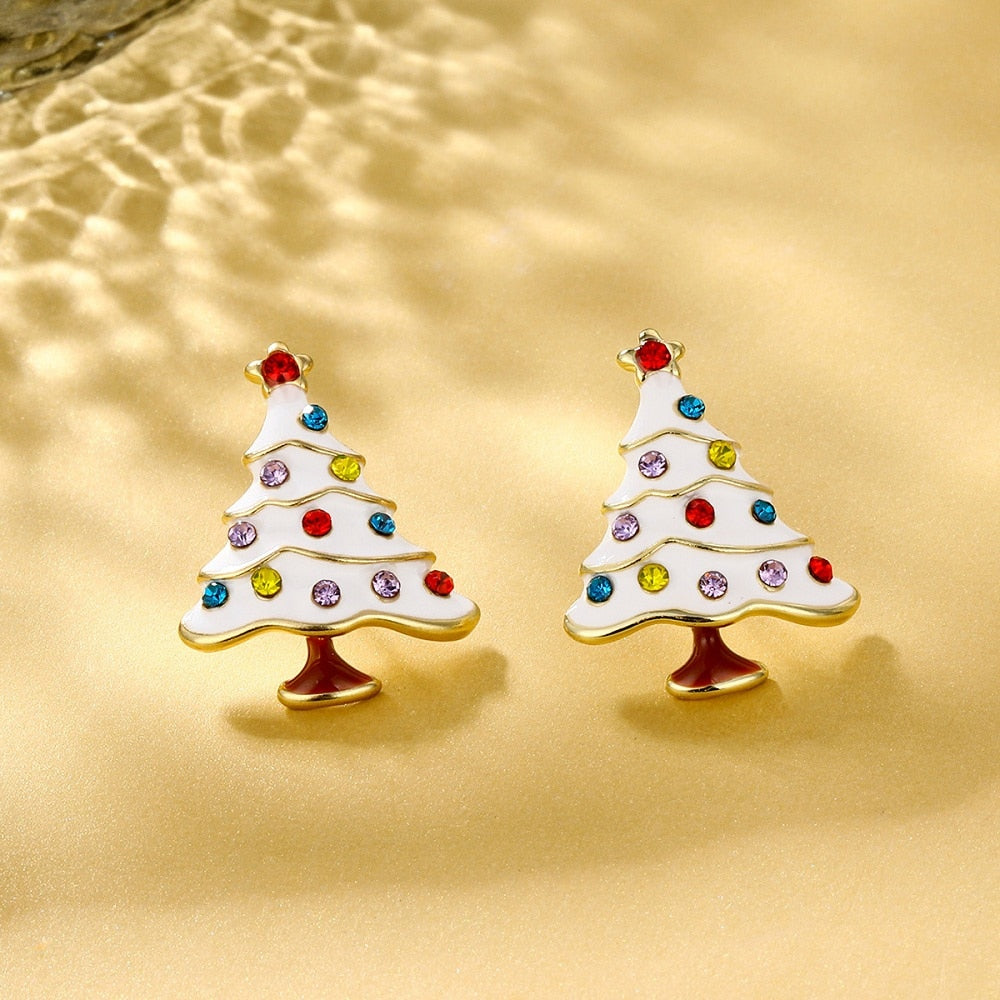 Snowy Christmas Tree Christmas Stud Earrings Cute Women Mini Zircon Ear Jewelry