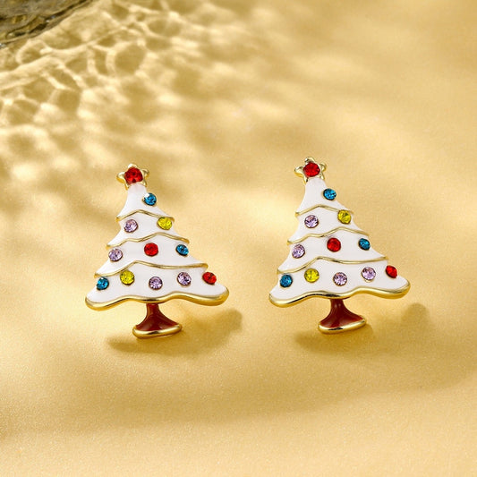 Snowy Christmas Tree Christmas Stud Earrings Cute Women Mini Zircon Ear Jewelry