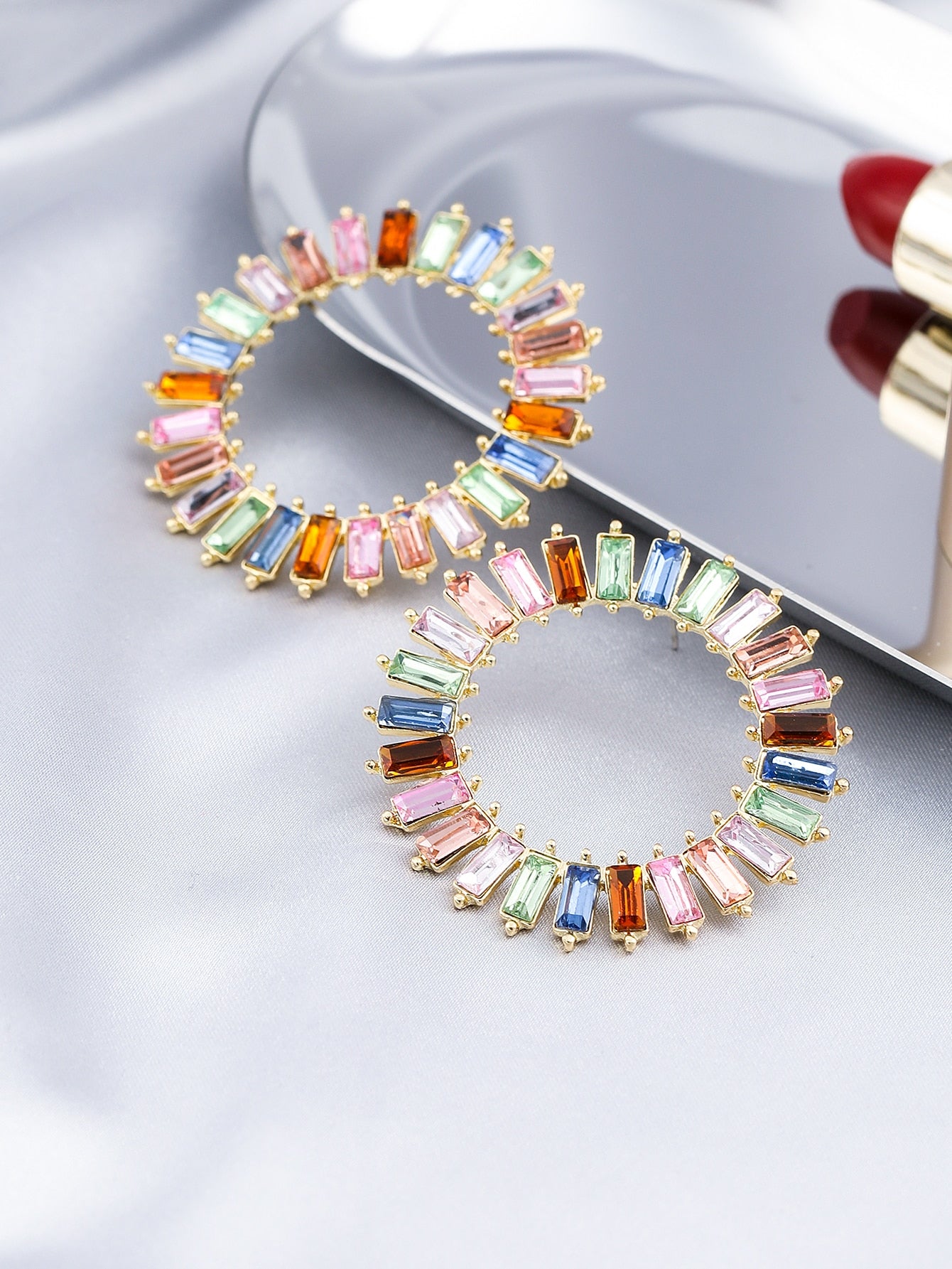 Round-shaped Colorful Crystals Lady Cute Stud Earrings for Women Jewelry Girls