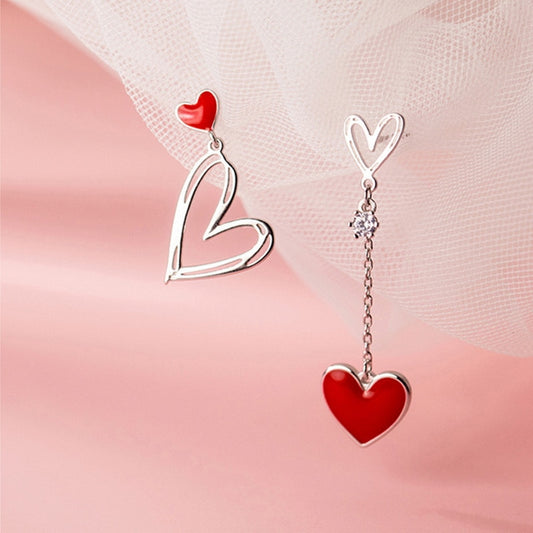 Red Heart Mismatched Drop Earrings Women Gifts Earring Cute Girls Eardrop