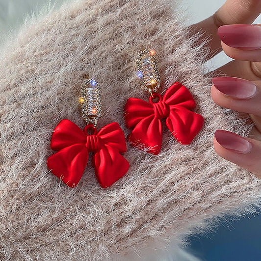 Cute Red Bow Christmas Exquisite Stud Earrings Women Festival Jewelry