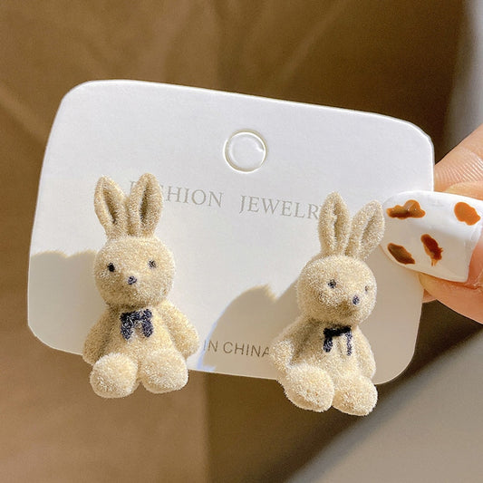Beige Rabbit Stud Earrings Women gift Earring Fashion Charm Modern Jewelry