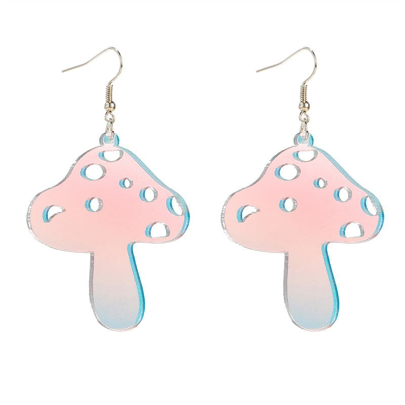 Holographic Acrylic Mushroom Dangle Earrings Women Travel Fashion Cartoon