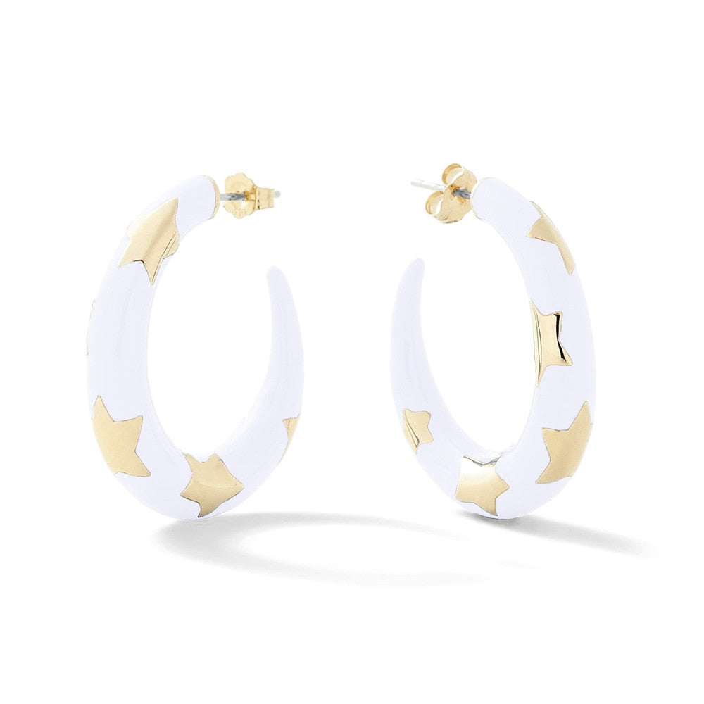 Star White Small Delicate C-Shaped Hoop Earrings Jewelry For Women Fashion