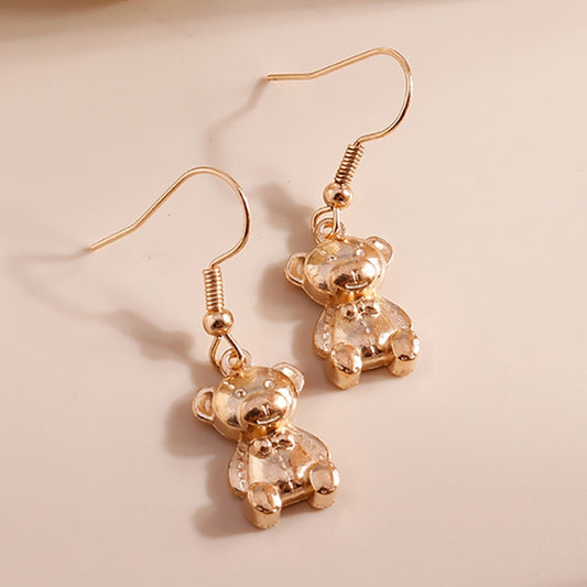 Metallic Bear Design Drop Earrings Women Gifts Earring Cute Girls Eardrop