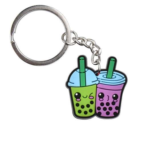 Two Cups Bubble Tea Keychain Cartoon Key Holder Car handbag Keyring Gift Pendant