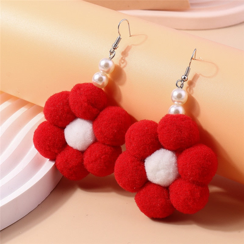 Fluffy Flower Dangle Drop Earrings Women Charms Earring Fashion Creative Jewelry