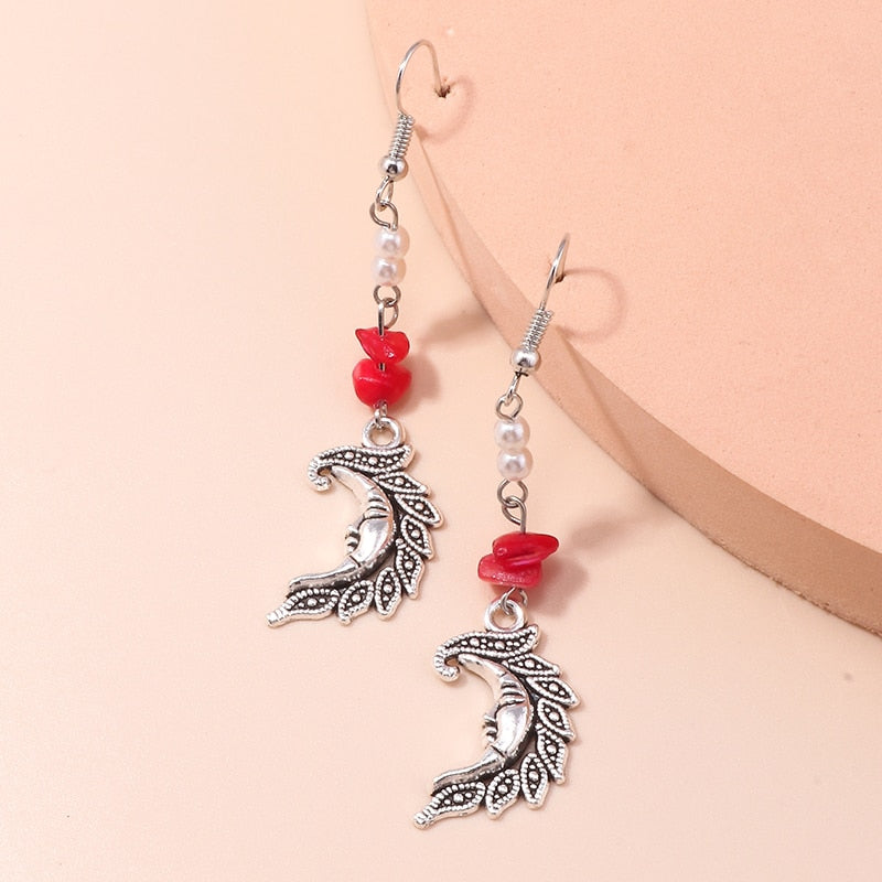 Moon Face Hair Drop Dangle Earrings Trendy Women Fashion Earrings Jewelry Gift