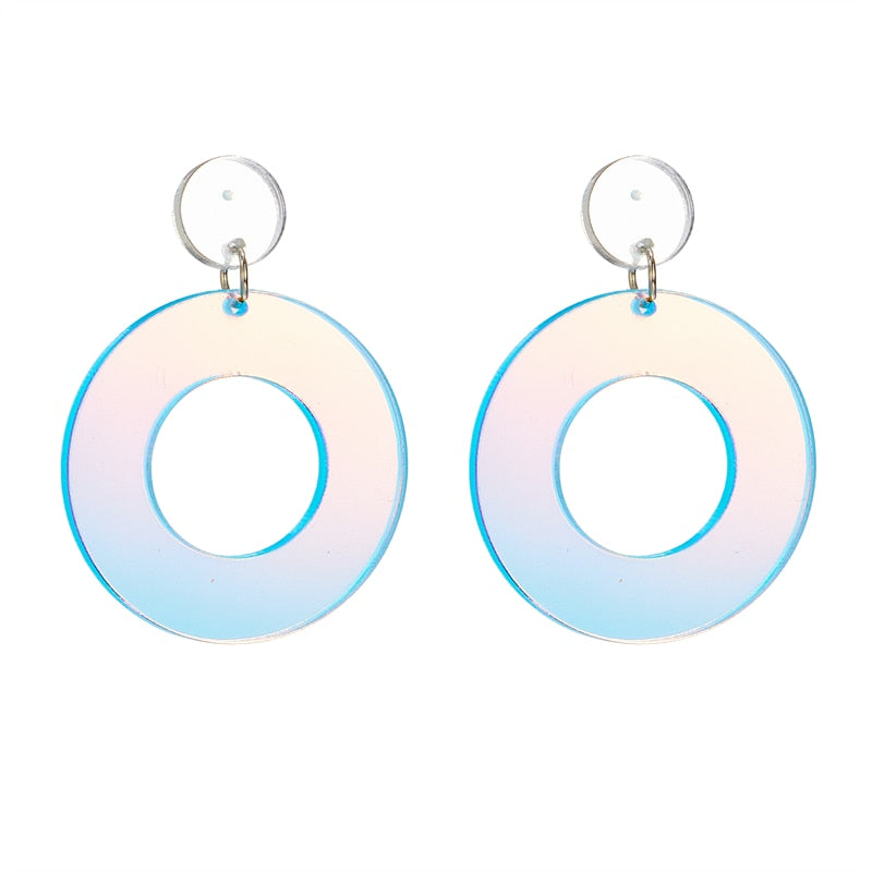 Holographic Acrylic Circle Dangle Earrings Women Travel Fashion Cartoon Earrings