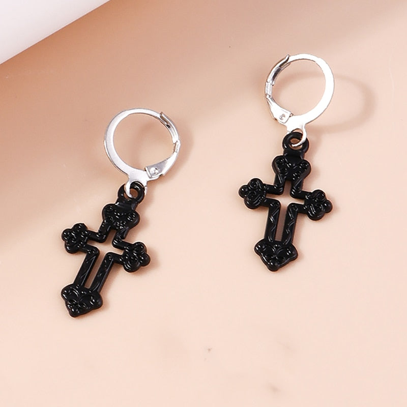 Hollow Out Black Cross Design Drop Earrings Women Creativity Jewelry Cute