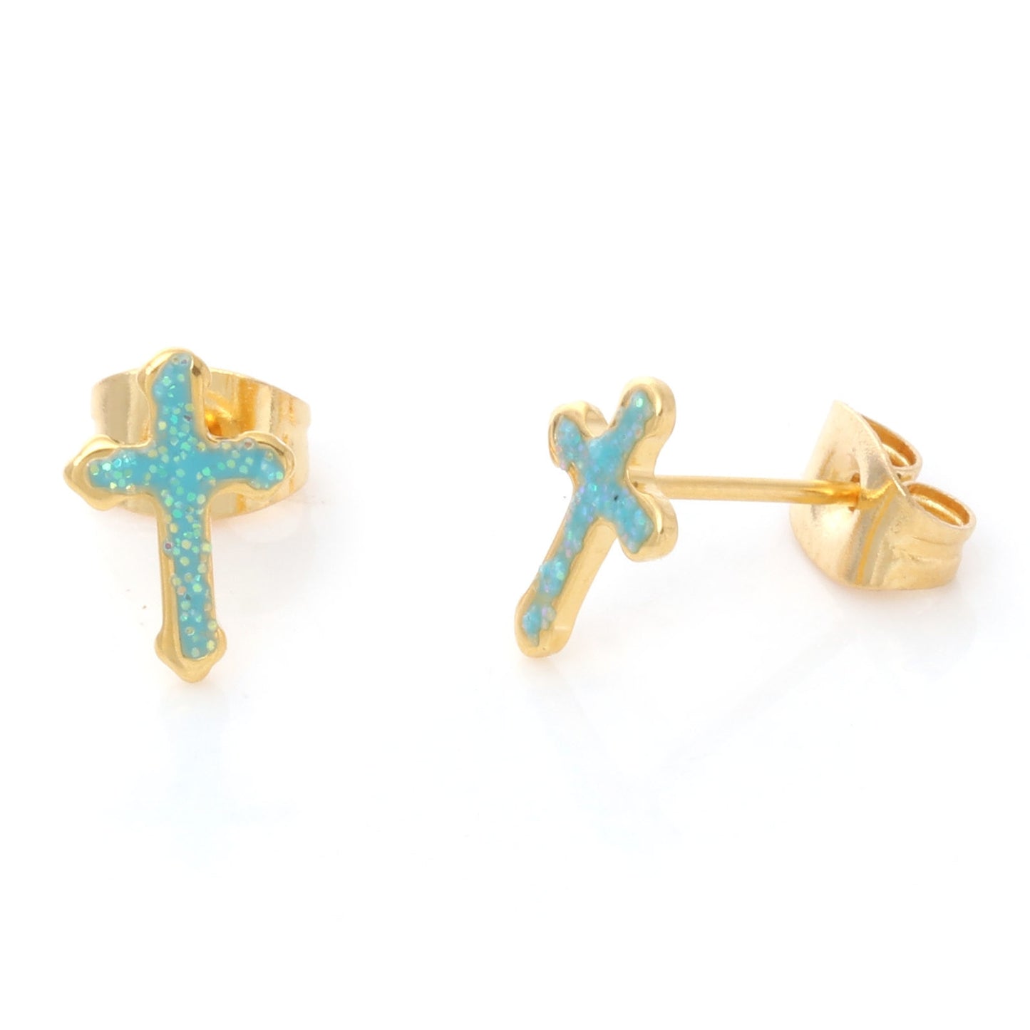 1 Pair Glitter Cross Stainless Steel Earrings Ear Post Stud Earrings Glitter