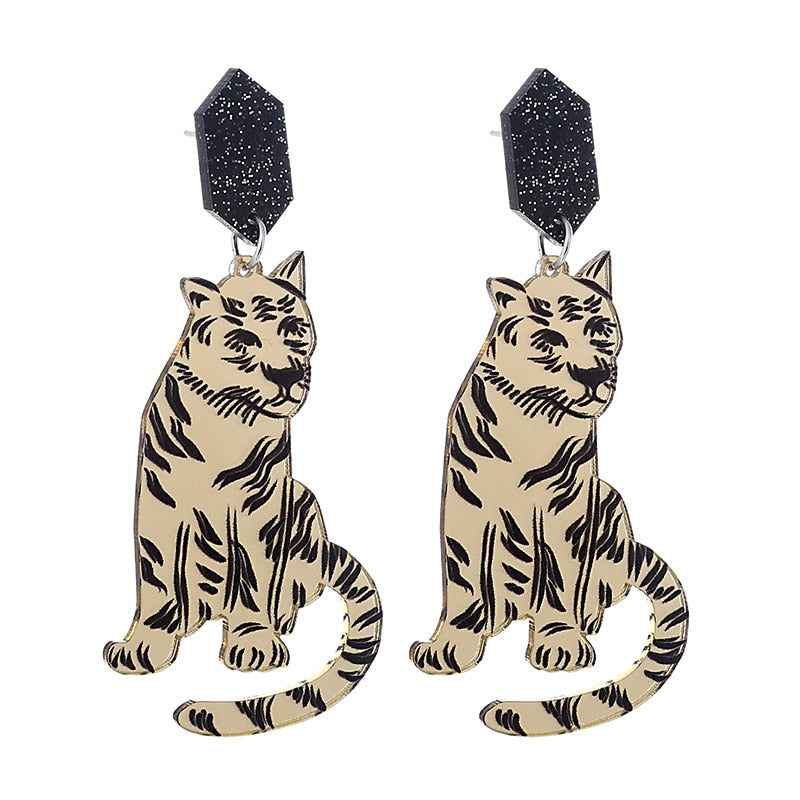 Acrylic Tiger Drop Earrings Women Travel Fashion Cartoon Earrings Creative