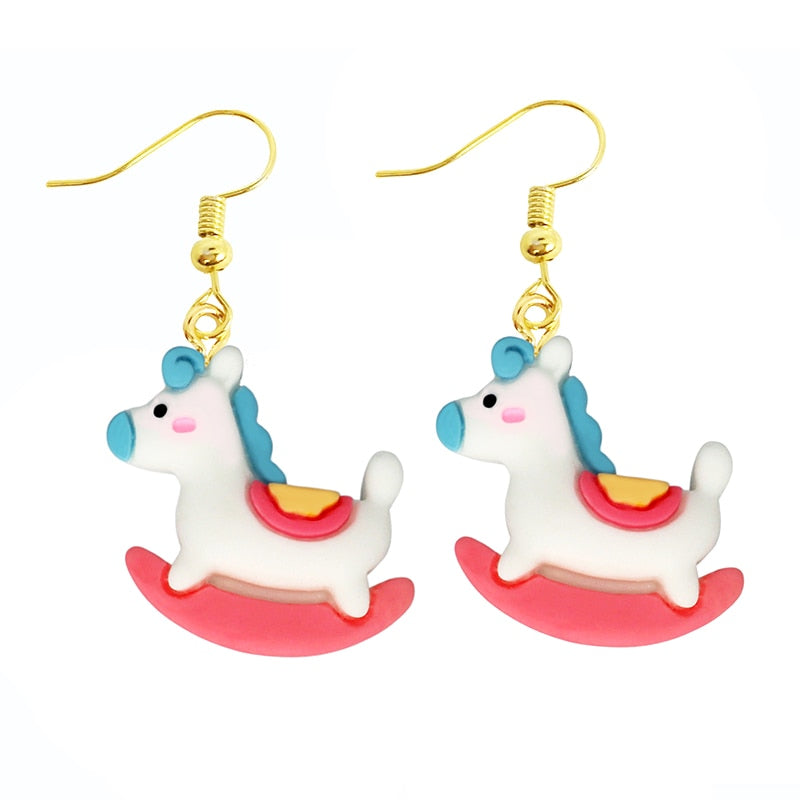 Creative Funny Design Unicorn Toy Drop Earrings Women Creativity Jewelry Cute