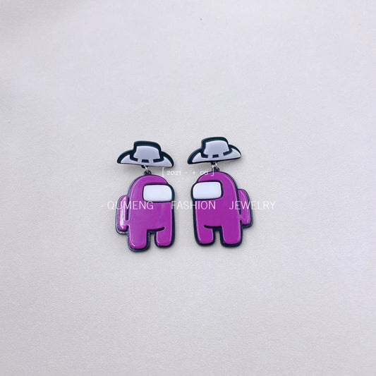 Purple Robot Drop Earrings Female Travel Cartoon Earrings Creative Art Jewelry