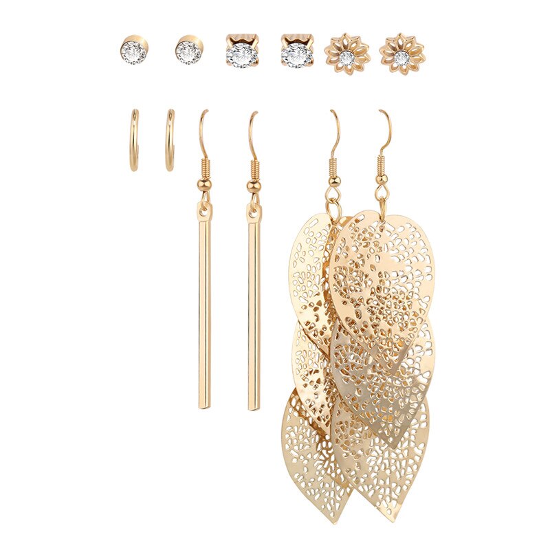 6pairs Hollow Pattern Leaf Dangle Earrings for Fashion Stylish Jewelry Drop