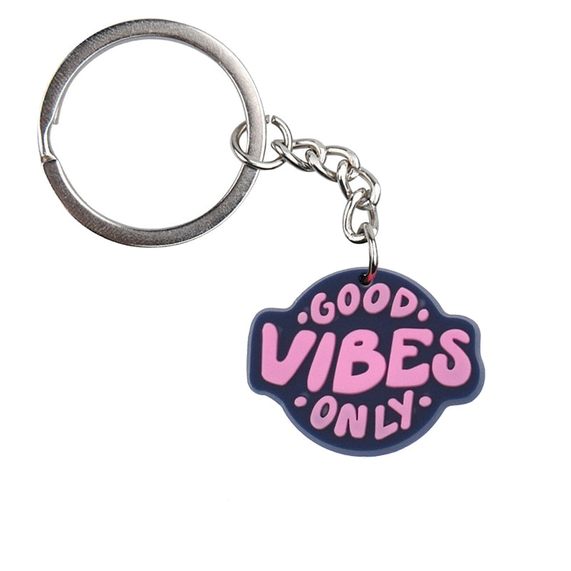 18 Styles PVC Inspirational Slogan Quote Keychain Car Keyring Cartoon Creative