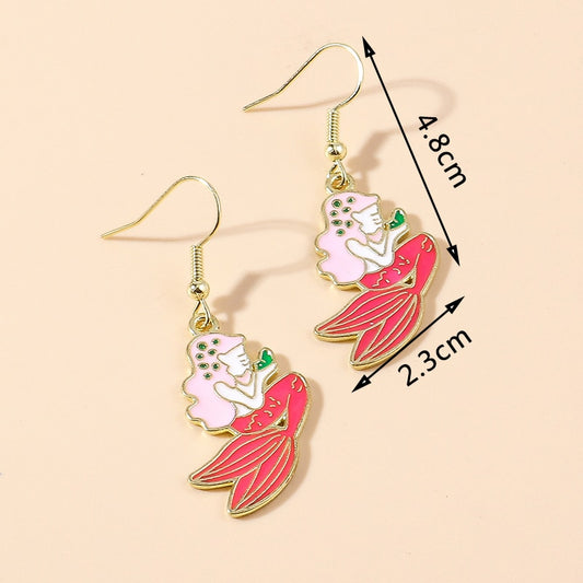Pink Mermaid Drop Earrings Women Creativity Jewelry Cute Earring Girls Gift