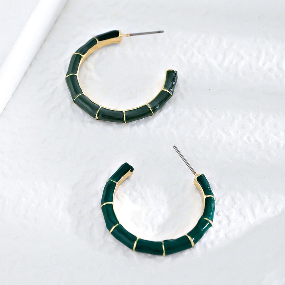 Green Bamboo Style Hoop Earrings Hip Hop Women Party Gift Jewelry Ear Fashion