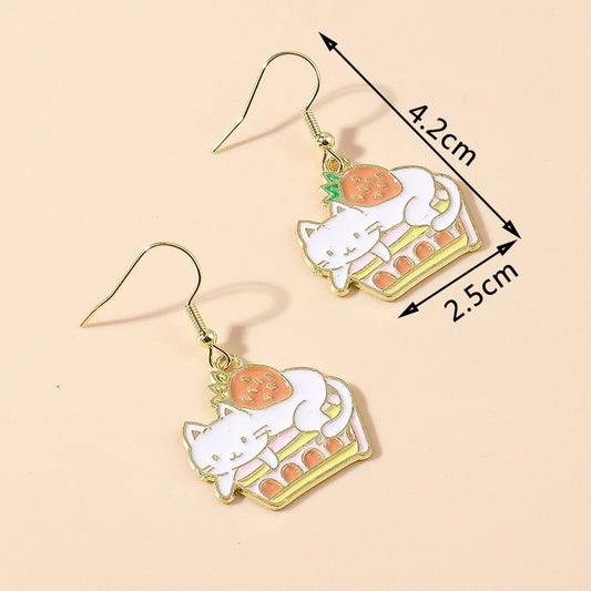 Cat and Cupcake Drop Earrings Women Creativity Jewelry Cute Earring Girls Gift