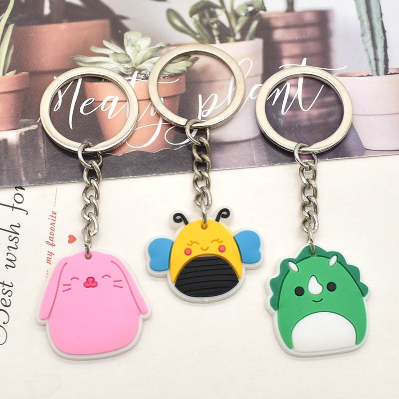 12 Styles Cartoon Cute Rubber Keychain Panda Pig Cat Animal Car Key Chain Bag