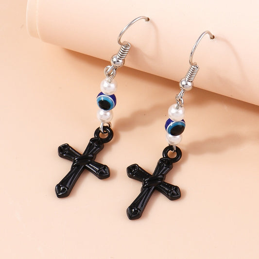 Black Textured Cross Drop Earrings Women Creativity Jewelry Cute Earring Girls