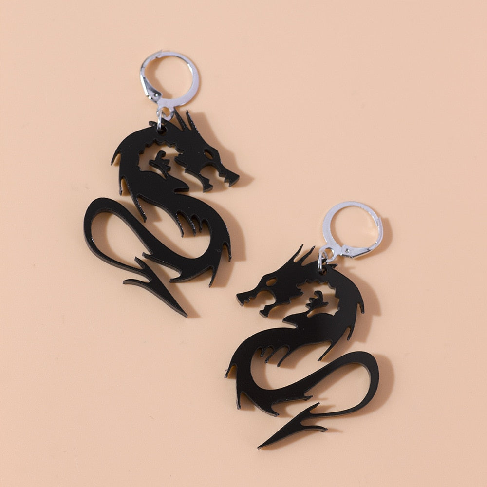 Black Dragon Acrylic Drop Earrings Jewelry For Women Fashion Accessories Trendy