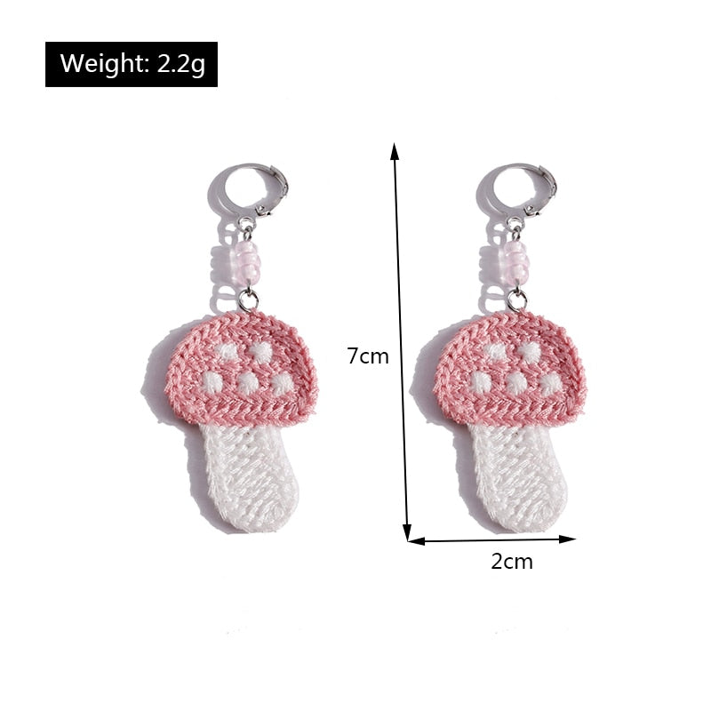 Knitted Pink Mushroom Dangle Drop Earrings Women Charms Earring Fashion Creative