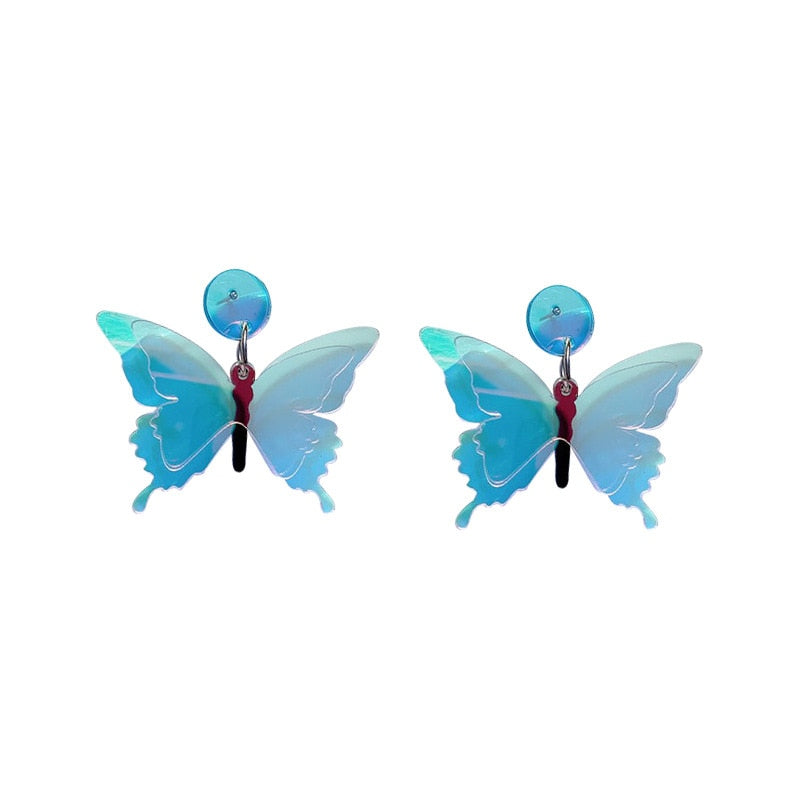 Blue Butterfly Acrylic Drop Earrings Women Travel Fashion Cartoon Earrings